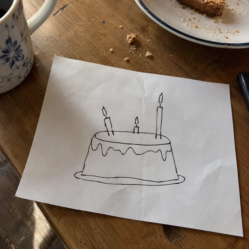 Studio concept: source photograph of a wonky three-candle birthday cake