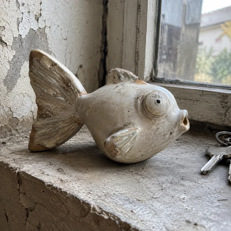Studio concept: source photograph of a ceramic fish with an oversized tail