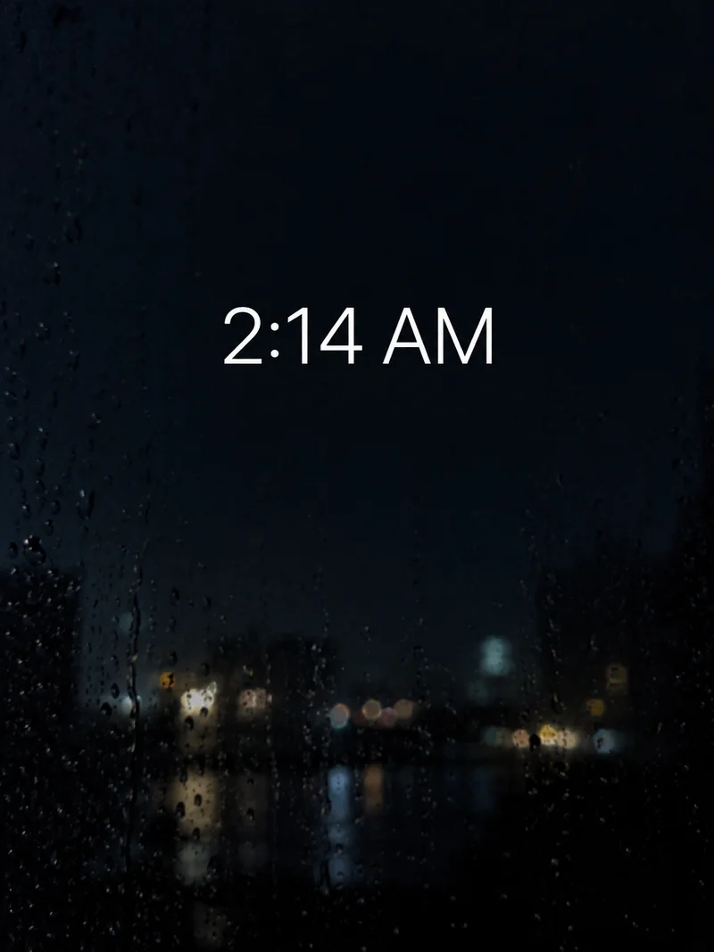 Studio concept: a sparse saved clock screenshot showing exactly 2:14 AM