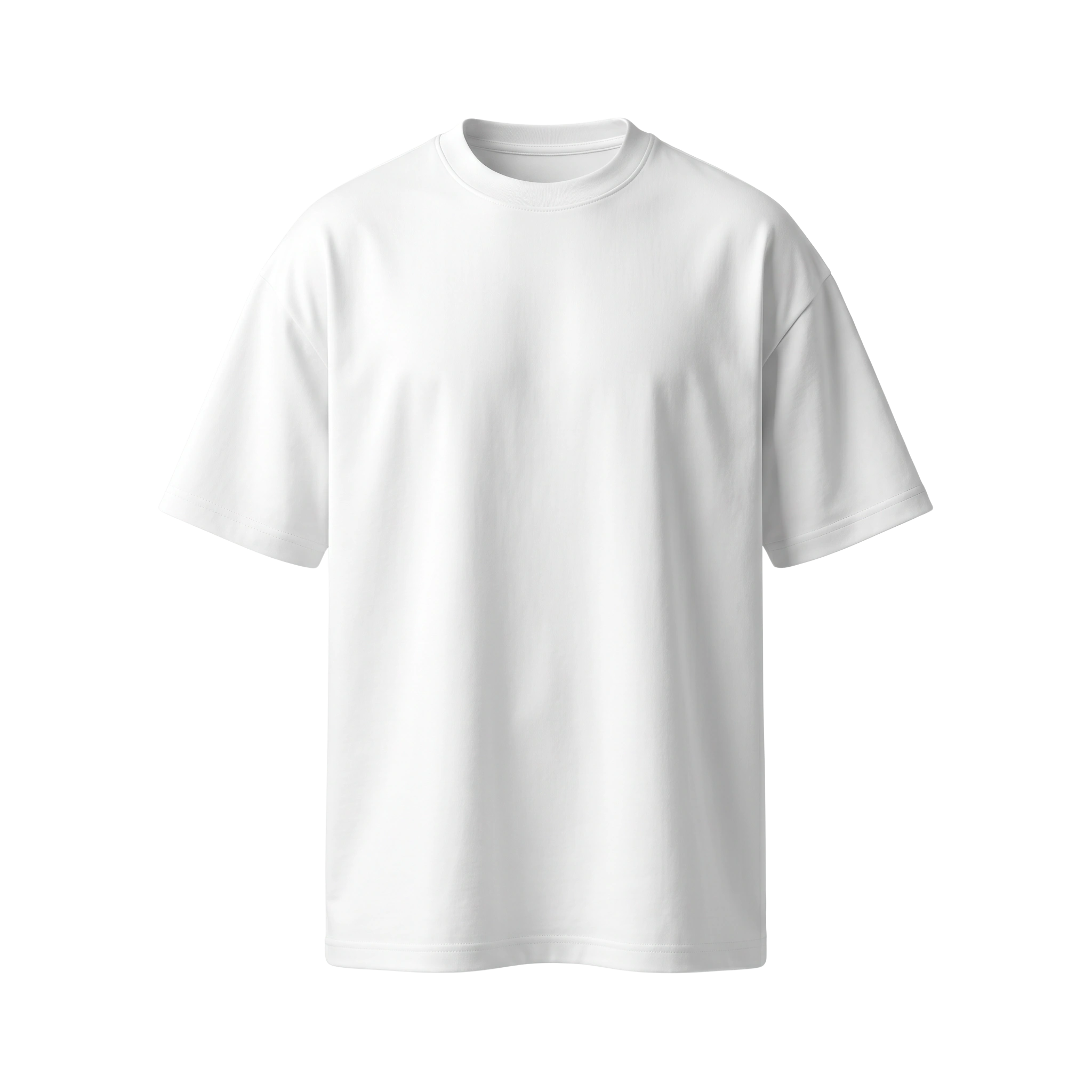 Front view of a premium blank, white oversized heavyweight t-shirt by Blnk, serving as the canvas for custom minimalist embroidery.