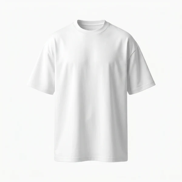 Front view of a premium blank, white oversized heavyweight t-shirt by Blnk, serving as the canvas for custom minimalist embroidery.