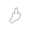 A simple minimalist black line sketch of a hand showing the middle finger, used as an expressive embroidery pattern.