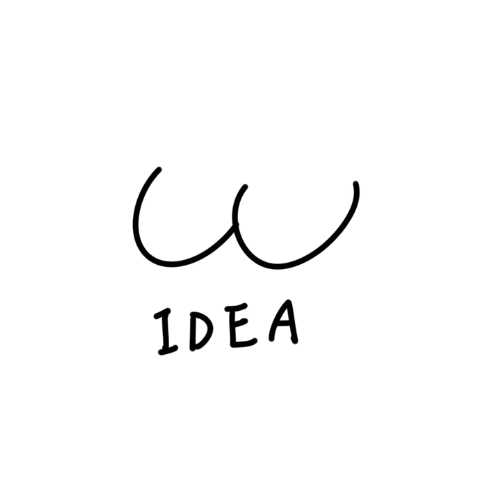 A minimalist line drawing of buttocks excreting the word IDEA, representing an ironic custom embroidery design for burnout apparel.