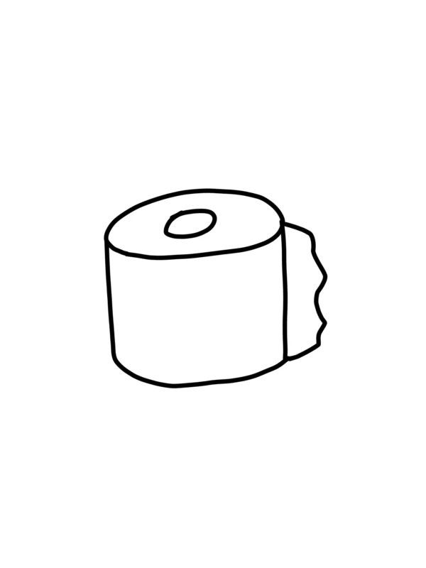 Minimalist line art of a toilet paper roll, designed as an ironic matching couple embroidery pattern for Blnk apparel.